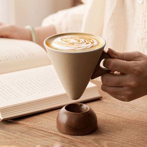 Personalized 300ML Eco-Friendly Modern Stoneware <b>Cappuccino</b> Coffee Mug <b>Saucer</b> Reusable Espresso Milk Tea Ceramic <b>Cup</b> Wooden Base - Product Image 3