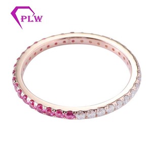 Anillo de diamantes Moissanite Provence 14K Oro rosa macizo 1.8mm Melee Ruby Moissanite Stone Anillos de compromiso Banda - Product Image 1