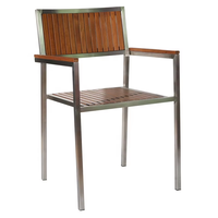 Ensemble de mobilier de jardin moderne et contemporain pour terrasse, en acier inoxydable et teck, table et chaises empilables, résistant aux intempéries, pour parc