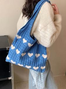 Bolso Tote Tejido Estilo Boho Chic con Patrón de Corazones, Bolso de Hombro de Ganchillo para Chicas - Product Image 5