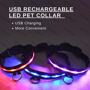 Collier LED rechargeable pour chiens/chats, durable, respirant, réglable, en polyester, style moderne, utilisable toute l'année, couleur personnalisée - Product Image 1