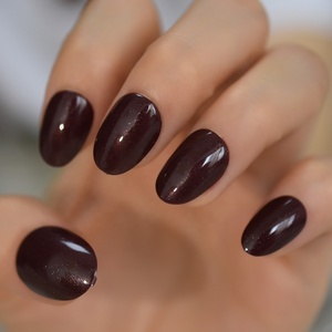 Corto marrón <span class=keywords><strong>uñas</strong></span> brillo perla acrílico redondo de prensa en <span class=keywords><strong>uñas</strong></span> dedo decoración lindo de <span class=keywords><strong>uñas</strong></span> 24pcs L5657 - Product Image 6