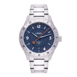Montre classique en acier inoxydable 316L de 40 mm, technologie antichoc, montre mécanique GMT, alimentée par un mouvement 9075, 28 800 Bph / 4 Hz - Product Image 1
