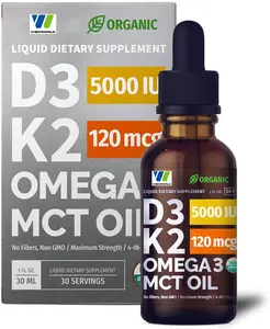 Gocce di tintura organica di vitamina D3 K2 con Omega 3 e supporto immunitario ad assorbimento più rapido dell'olio MCT