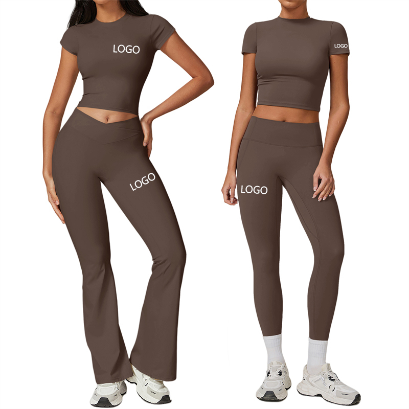 High Quality Casual Yoga Set Women Short Sleeve Leggings Fitness 3 Piece Suit Female Four Way Stretch Sportswear Workout Outfits