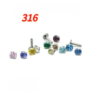 Piercing per Labbra e Cartilagine in Acciaio Inossidabile 316 di Grado Medico Clover con Zircone Rotondo 3A e Filettatura Interna - Product Image 2