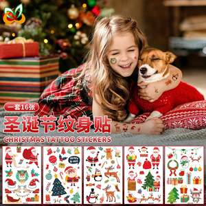 Christmas <b>Tattoo</b> Stickers Children's Cartoon Waterproof Christmas Party Holiday Party Decoration Window Stickers - Product Image 1