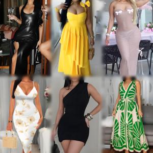 Vestidos Elegantes Ajustados con Estampado Floral y de Color Sólido para Mujer, con Abertura Alta, Moda de Verano, Talla Única, Poliéster/Algodón para Adultos - Product Image 2
