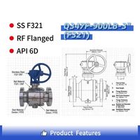 Válvula de Bola con Trunnion API 6D de 3 Pulgadas, 900LB, ASTM A182 F321, Acero Inoxidable, Alta Presión, con Brida y Operador de Engranajes, OEM
