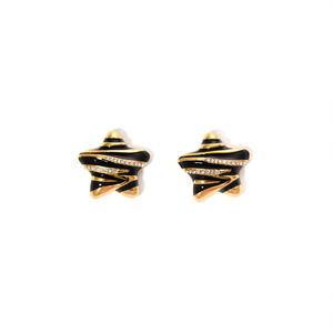 Fashion <b>Stud</b> <b>Earrings</b> 316L Stainless Steel PVD Gold Plating Black Star Design With Rhinestones For Women - Product Image 2