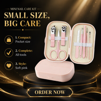 Ensemble de manucure rose 8 en 1, kit de soin des ongles, outils de pédicure avec étui de rangement pour la maison et les voyages