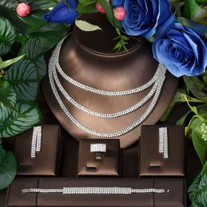 Bijoux tendance de luxe personnalisés 4 pièces CZ Zirconium collier boucles d'oreilles mariée accessoires de fête de mariage montrer visage petit S-90 - Product Image 2