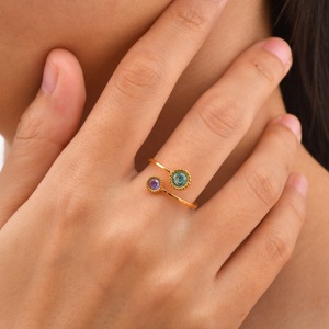 Anillo Ajustable Abierto de Acero Inoxidable Chapado en Oro al por Mayor para Mujer, con Zirconia Redonda y Marquesa Multicolor, Impermeable, Estilo Vintage - Product Image 5