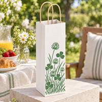 Sac cadeau pour vin en papier kraft avec poignées torsadées, imprimé Clover Meadow Front Print, pour une bouteille - Blanc