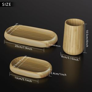 Ensemble d'accessoires de salle de bain en bambou écologique 4 pièces : porte-savon, distributeur de savon, gobelet à rince-bouche, plateau en bambou pour la maison, le bureau <span class=keywords><strong>et</strong></span> l'hôtel - Product Image 3