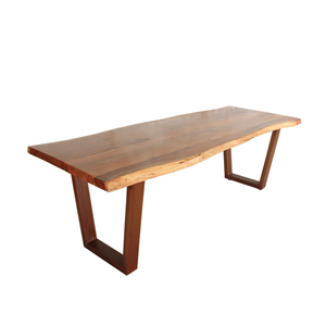 Industrial Solid Live Edge Slab Wood <b>Dining</b> <b>Table</b> with Natural Wooden <b>Top</b> and Strong Metal Base Modern Rustic Design - Product Image 3