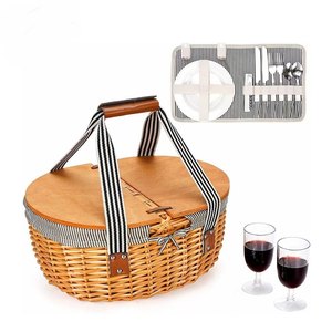 Vải xử lý đôi có nắp đậy 2 người giá rẻ wicker Dã Ngoại giỏ Set với Cooler ngăn - Product Image 1