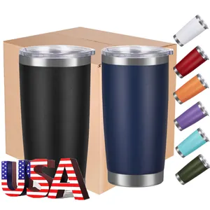 USA warehouse 50pack 20oz Custom Logo Powder coating Double wall Stainless Steel insulated Vacuum Coffee Tumbler With Lid