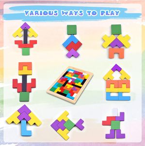 Câu đố bằng gỗ cho trẻ em lứa tuổi 4-8 8-10 dày đầy màu sắc 3D khối Nga và não trêu ghẹo Tangram ghép hình - Product Image 3