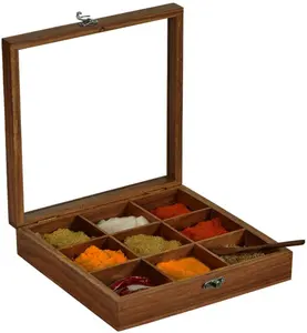 La especia de la cocina caja de madera India contenedor con tapa Decoración