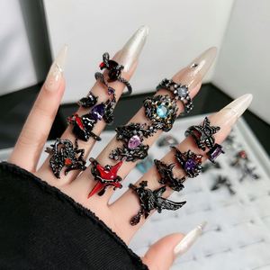 Trendy <b>Black</b> Crow Punk Hip Hop <b>Rings</b> Women <b>Men</b> Fashion Adjustable Opening <b>Ring</b> Halloween Gothic Cross Crown Heart <b>Ring</b> - Product Image 1