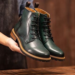 Botas de Cuero Hechas a Mano Impermeables de Moda Otoñal, Parte Superior de Piel de Vaca, Transpirables, Antideslizantes, con Aumento de Altura, Talla Grande, para Hombre de Negocios - Product Image 5