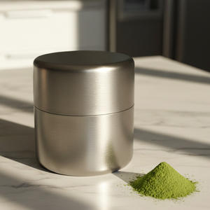<span class=keywords><strong>150</strong></span> gramos logotipo personalizado 304 acero inoxidable redondo vacío tamiz Matcha contenedor con bambú Matcha polvo espátula - Product Image 3