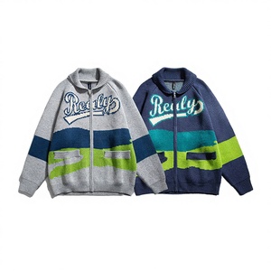 Cardigan tricoté pour homme, tendance, personnalisé, grande taille, vintage, hiver, jacquard, col mandarin, imprimé, anti-rétrécissement, zippé, OEM - Product Image 2