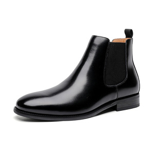 Botas de cuero genuino marrón para hombre, con punta en pico, sin cordones, para oficina, carrera, todas las estaciones, suela de goma, envío directo. - Product Image 2