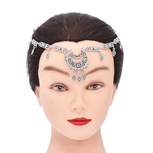 Maang <strong>Tikka</strong> Headband Bohemian Ethnic Retro Silver Carved Flower Tassel <strong>Headpiece</strong> - Product Image 1