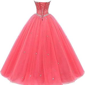 Strapless Ball Gown Evening Dress Coral Chiffon Empire Waistline Long Prom Dress - Product Image 4
