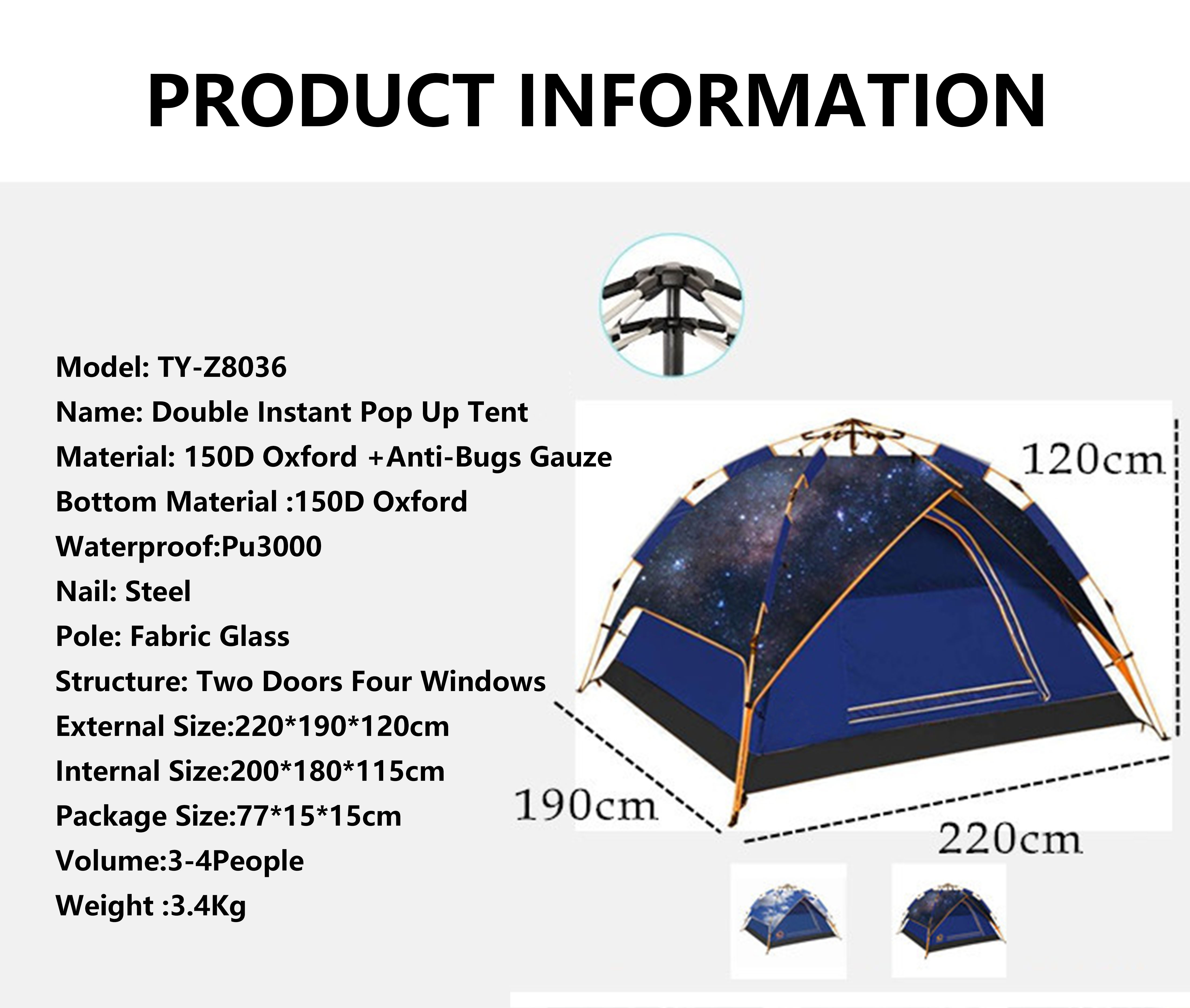 Family Hiking Camping Outdoor Oxford Beach 2 People Pop Up Tent