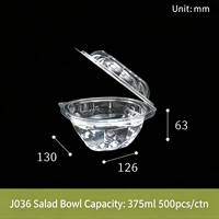 Boîte d'emballage en gros pour salade de fruits 375ml 500ml 750ml 1000ml, bol à salade articulé en plastique PET avec couvercle pour desserts à emporter