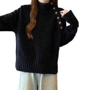 Pull à col roulé mi-haut pour femmes, disponible en grandes tailles, haut ample tendance, polyvalent, manches longues, couche de base en tricot - Product Image 6