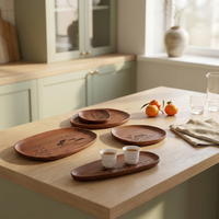 Nouveau Plateau de Service Contemporain en Bois Gravé Écologique et Durable, Forme Irrégulière, Motif Uni, Collection Assiettes et Plats – Vente Chaude 2026