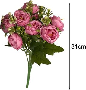 Bouquet de fleurs artificielles en soie au design original, 12 têtes de roses en soie, bouquet de pivoines pour la décoration de mariage et de la maison - Product Image 3