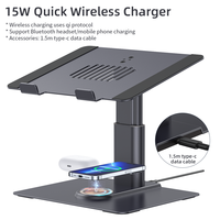 Nouvel arrivage 15W Chargeur sans fil Support d'ascenseur pour ordinateur portable avec support d'ordinateur réglable en hauteur pliable de type C