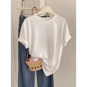 T-shirt à manches courtes en coton et élasthanne, col rond, couleur unie, haut pour femme |   Livraison en 14 jours |   Quantité minimum de commande : 50 pièces |   OEM personnalisé - Product Image 4