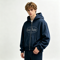 Supplier Jaket Hoodie Zipper Acid Wash Pria, Model Distressed dengan Rivet Logam, Cetak Logo Gothic, Panjang Pendek, Streetwear, Bahan Katun