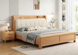 2025 Meilleures ventes Nouveaux lits en bois rembourrés Morden King Double Size Cadres de lit solides en bois Lit en bois nordique - Product Image 3