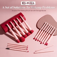 Ensemble de 18 pinceaux de maquillage roses BS-MALL, marque privée, pinceaux cosmétiques synthétiques vegan avec support pour pinceaux, fabrication OEM ODM