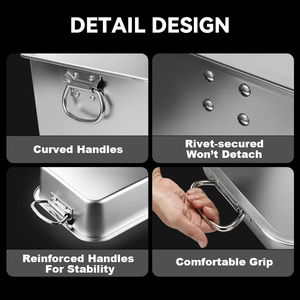 Bandeja Rectangular <span class=keywords><strong>de</strong></span> Acero Inoxidable con Asas <span class=keywords><strong>y</strong></span> Tapa, Borde Profundo, Recipiente para Almacenamiento <span class=keywords><strong>de</strong></span> Alimentos para Hoteles, Catering <span class=keywords><strong>y</strong></span> Buffet - Product Image 4