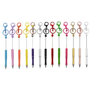 Rts Silicone hạt trang trí Keyring Móc chìa khóa kim loại beadable Bar Keychain với đính cườm bút