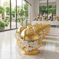 Plat à chafing de luxe sphérique 8L en acier inoxydable doré et argenté avec support suspendu pour buffet, idéal pour hôtels, mariages et traiteurs