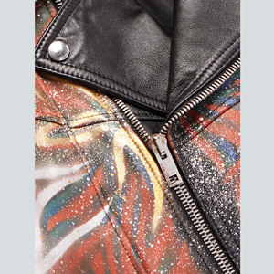 Veste en <span class=keywords><strong>cuir</strong></span> d'hiver pour hommes vintage personnalisée OEM Streetwear d'extérieur de style rue avec impression éclaboussée de peinture de culture <span class=keywords><strong>Manteau</strong></span> de motard - Product Image 4