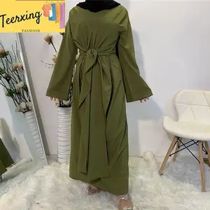 6343 # kualitas tinggi Dubai Muslim wanita gaun panjang Maxi balutan warna Solid gaun Muslim wanita