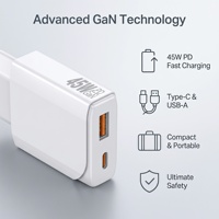 Chargeur mural ultra-fin USB-C USB-A 45W, double port, adaptateur de charge rapide PD 1C1A 2C 1C Cargador Rapido pour iPhone Samsung MacBook