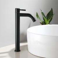 Robinet de lavabo haut moderne en acier inoxydable à poignée unique, à capteur sans contact, pour eau froide, à monter sur le plan, en céramique