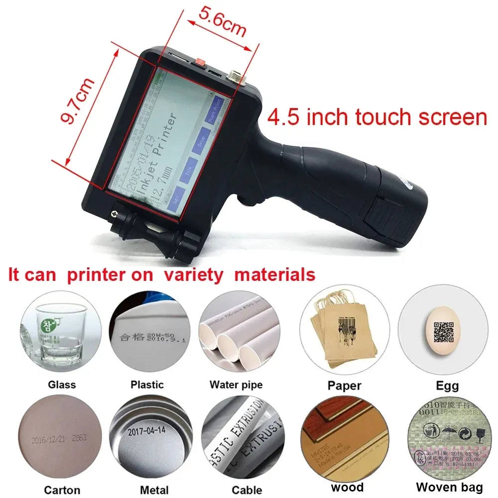 Impressora a jato de tinta portátil com data de validade e logotipo, máquina de impressão com tela sensível ao toque, sacola plástica, impressão de fábrica