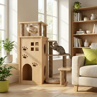 Villa pour chat moderne, luxueuse et durable |   Grande maison pour chat en bois, design capsule spatiale |   Plateforme d'escalade à 3 marches |   Poteaux en sisal |   Paw
